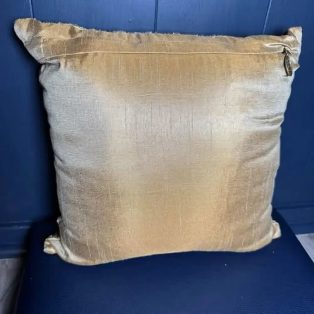 Set of 2 Pier 1 Gold Beaded Accent Throw Pillows 12x12 Geometric Diamond